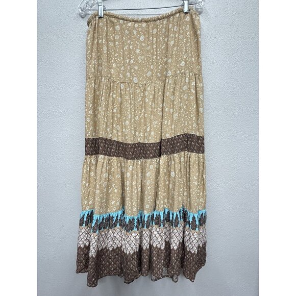 Vintage White Stag Maxi Skirt Womens Large Floral Tiered Boho Peasant Cottage - Picture 2 of 6